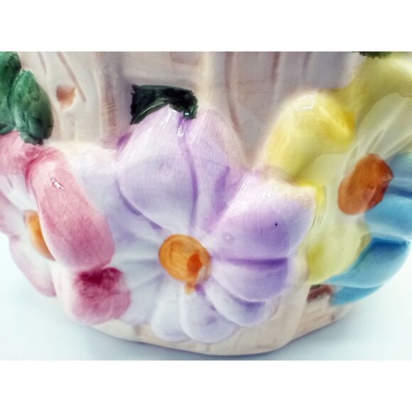Ceramic Flower Basket Teleflora Hand Painted 10" Spring Decor Easter Vintage - Picture 10 of 12